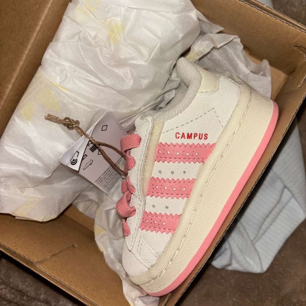 Adidas Kids Campus Cream and Pink Sneakers